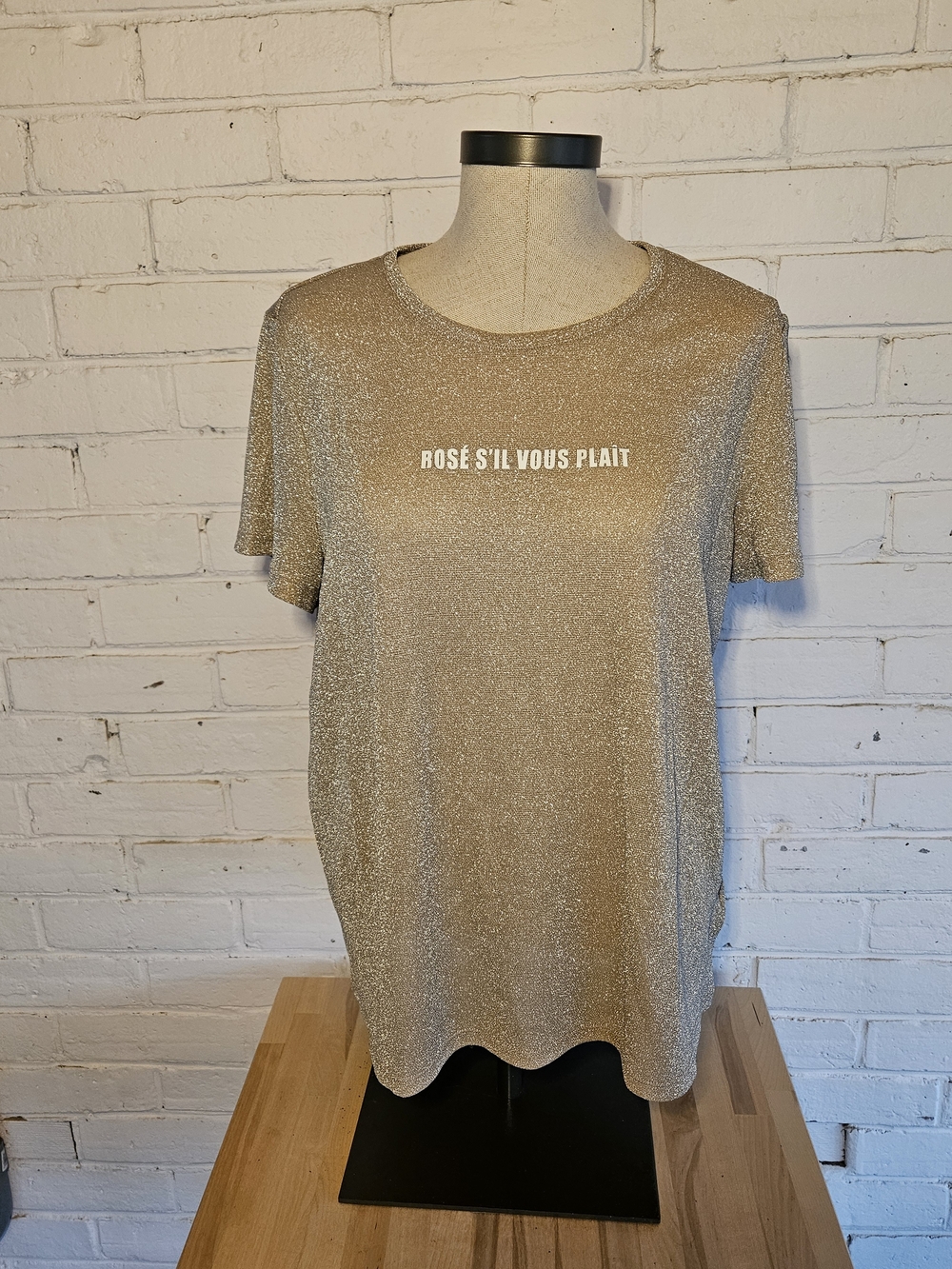 Reitmans Gold Metallic Short Sleeve Tee "Rosé S'Il Vous Plaît"